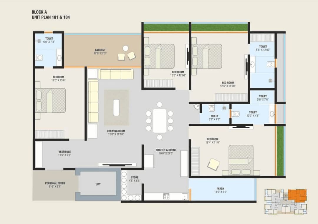 Block A 101 & 104 Plan
